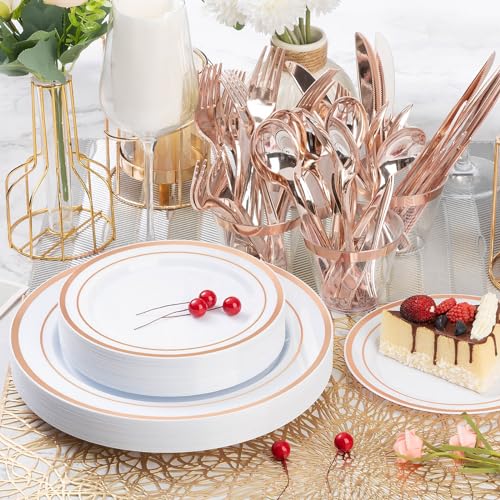 Rose Gold Plastic Dinnerware Set for 100 Guests - 600 Pieces