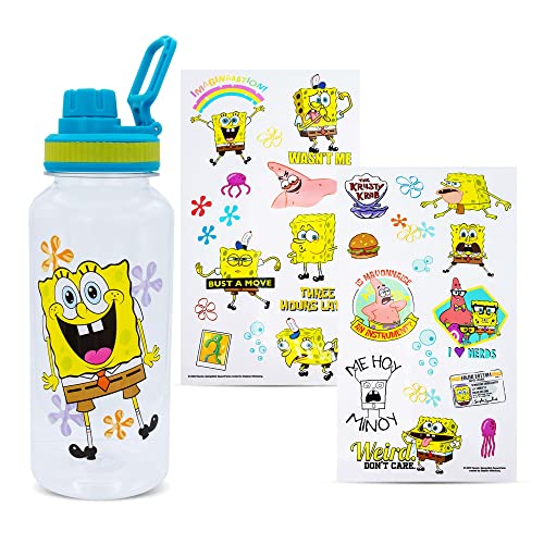 32oz BPA-Free Plastic Water Bottle with SpongeBob Sticker Set and Twist Spout