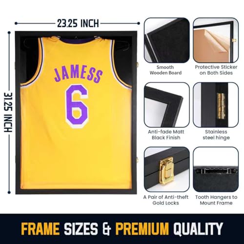 BAIJIALI Jersey Wooden Frame Display Case - Shadow Box with UV Acrylic & Hanger, Large 31.25"x23.25" - Variation 1