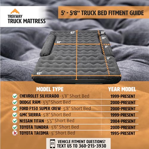 Offroading Gear Truck Bed Air Mattress 5.5'-5.8' Fit - Converts to Full Bed, Durable Inflatable for Pickup Trucks - 5.5' to 5.8' Box