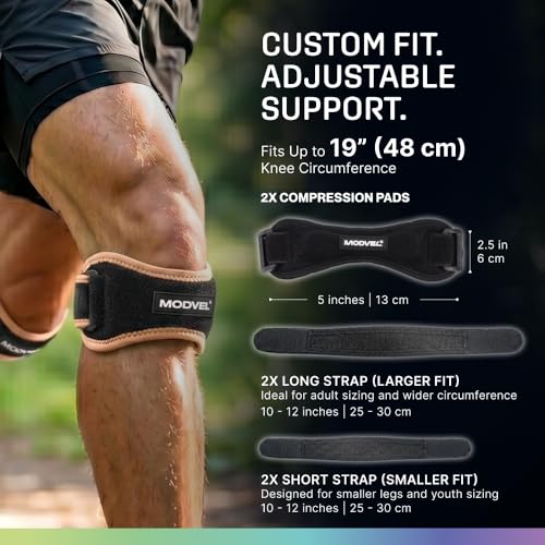 Modvel Copper Patella Knee Brace Strap Adjustable Tendon Support Band 2-Pack
