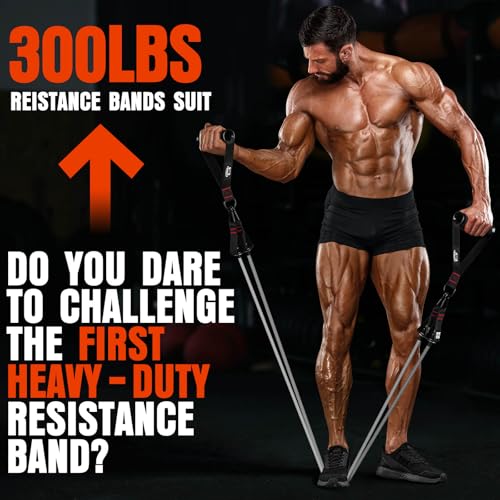 Heavy Resistance Bands for Workout - 300LBS Exercise Bands with Handles - Black, Grey
