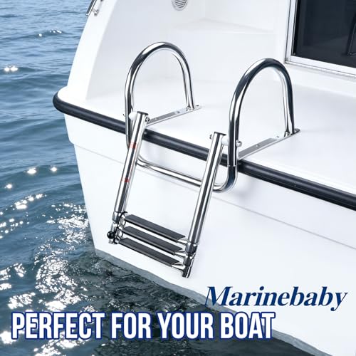 Heavy Duty Stainless Steel Pontoon Boat Ladder - Telescoping Rear Entry with Hand Rail