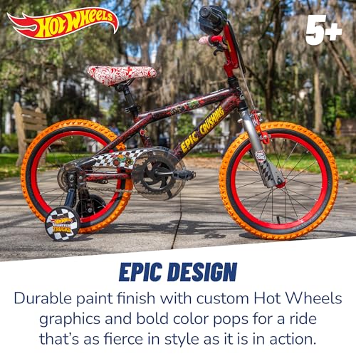 Dynacraft Hot Wheels BMX Bike for Boys 16-Inch Black & Red, Ages 3-9