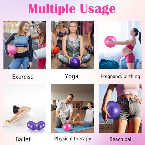 Mini Pilates Balls Set - Pink & Purple 9 Inch Exercise Stability Balls for Yoga, Fitness, Therapy