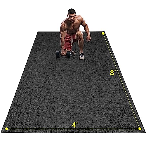 BesWin Large Exercise Mat 8' x 4' Black 6mm Non-Slip Gym Floor Mat