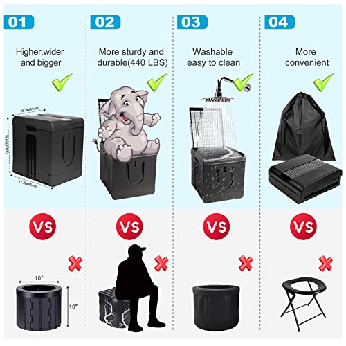 XX-Large Black Portable Camping Toilet Foldable Travel Potty for Car, Home & Outdoor Use