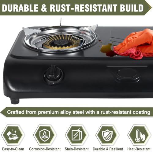 Bestfire Portable Propane Camp Stove with Dual 12,000 BTU Burners, Auto Ignition, Rust-Resistant Steel