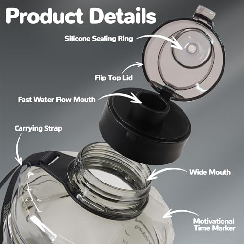 74oz Water Bottle with Motivational Time Marker, Large Hydration Jug - Clear