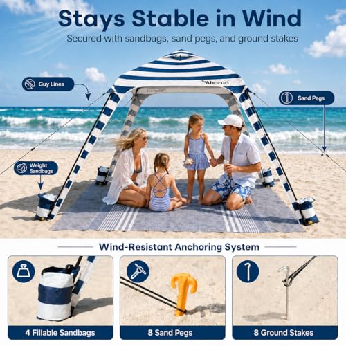 Blue Stripes 10x10 FT Beach Canopy with Side Walls - UV-Blocking Sun Shelter for Camping & Outdoor Events