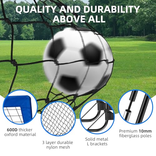 Blue Portable 6x4ft Pop-Up Soccer Goal Set with Ball, Ladder & Cones