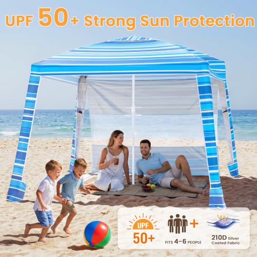 Aomifunny 8x8 Ft Beach Cabana Sun Shelter with UPF 50+ Side Wall - Portable Wind-Resistant Family Tent