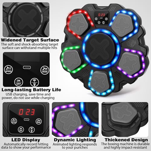 Music Boxing Machine with Gloves - Black L Interactive Kids Fitness Equipment