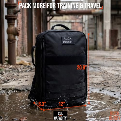 RuckBuddy 25L Weighted Rucking Backpack with Removable Hip Belt & Plate Pockets