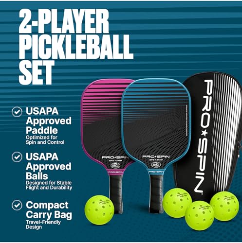 PRO-SPIN 2-Player Blue/Pink Carbon Fiber Pickleball Paddle Set - Indoor/Outdoor USAPA Approved