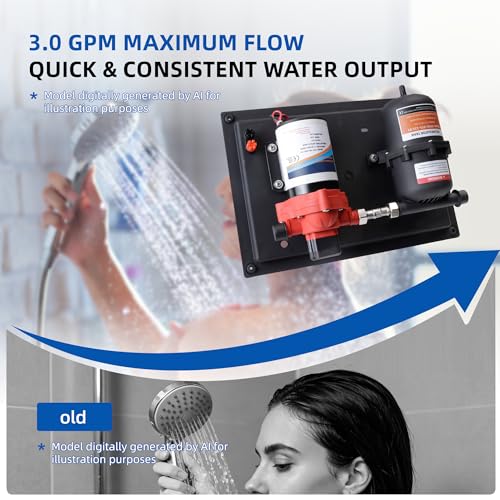 RV Water Pump with Accumulator Tank System - 12V DC, 3.0 GPM, 45 PSI, 0.75L Tank