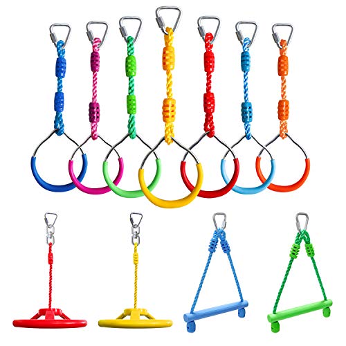Rainbow Craft Multicolored Ninja Obstacle Course Kit with Rings, Wheels & Monkey Bars for Kids & Adults