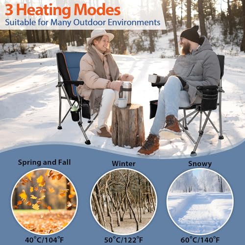 QUYUAN Heated Camping Chair Black & Blue with 20,000mAh Battery - Fully Padded, supports 500 lbs, 3 Heat Modes for Winter Outdoor Activities