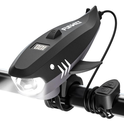 FUNWICT Bike Horn for Kids with Light 2-in-1, Electric Bicycle Horn & IPX5 Waterproof 400 Lumen Rechargeable Bike Headlight, Loud Bike Horn for Boys Girls Fits Most Bicycles Scooter (Black)