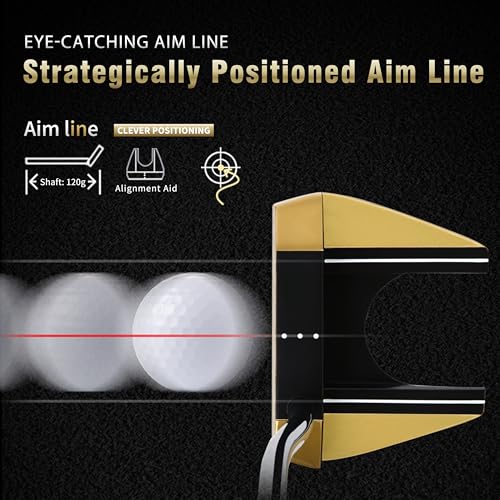 PGM TUG024 Gold 35-Inch CNC Milled Low-CG Golf Putter with Oversized Grip and Alignment Line