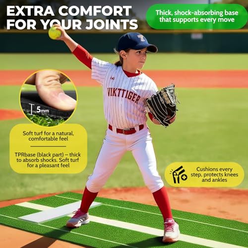 Softball Pitching Mat with Rubber and Alignment Lines - 10x3 Feet Training Surface