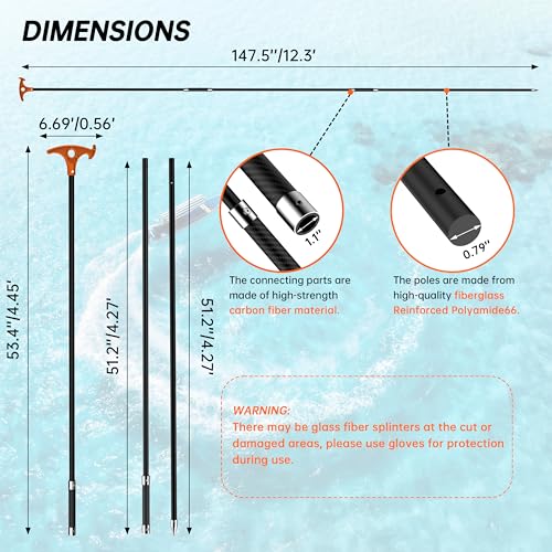 itayak 12.3 ft Shallow Water Anchor Pole with Gloves - Easy Install & Durable