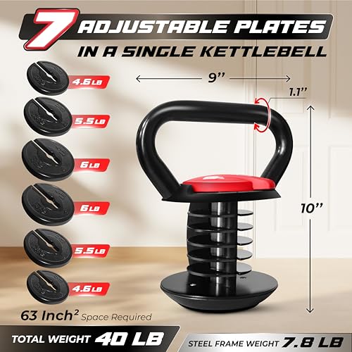 Yes4All Adjustable Kettlebell Set 40 lbs for Strength Training, Cast Iron, Easy Switch