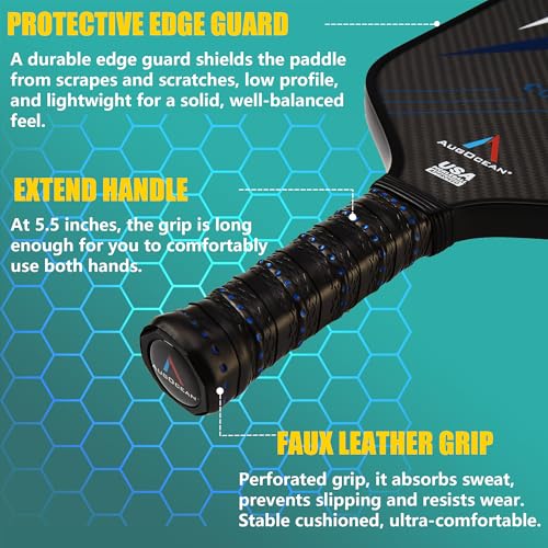 AugOcean Pickleball Paddles Set Blue & Brown - USAPA Approved 3K Carbon Fiber