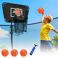 Black Metal Trampoline Basketball Hoop with Soft Balls & Pump - Durable & Safe