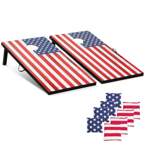 Sport Beats Cornhole Board Set - MDF Wooden Tailgate or Regulation Size with 8 Bean Bags - American Flag 4' x 2' Variation