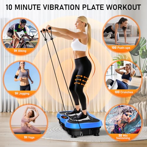 Blue Vibration Plate Exercise Machine for Full Body Workout, 130 Levels, Bluetooth, 450 Lb Capacity