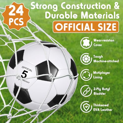 Soccer Balls Set 24 Pack Size 5 with Pumps - Black and White, 8.7 Inch