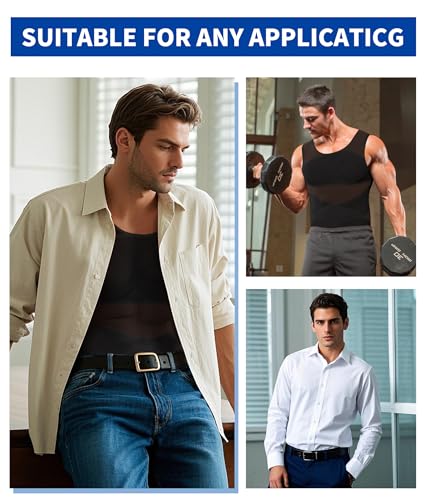 Mens Compression Tank Top Shapewear Body Shaper Vest XL Black - Tummy Control