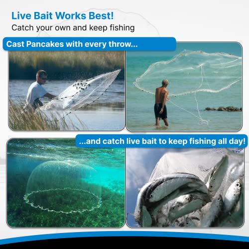 BasicGear Pancake Cast Net 6ft Radius / 1.25lb with 1/4" Mesh - Heavy Duty, Easy Catch