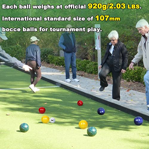VSSAL 107mm Multi-Color Regulation Size Bocce Ball Set - Solid Resin, 8 Balls + Pallino & Carry Bag