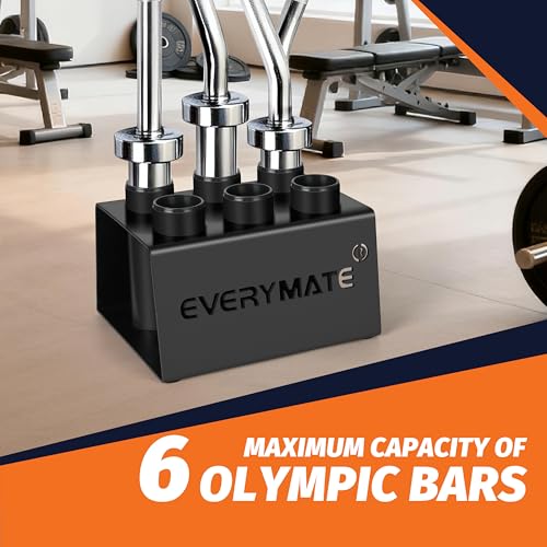 EVERYMATE 6-Barbell Vertical Storage Rack - Heavy-Duty Steel Floor Stand for Olympic & Specialty Bars