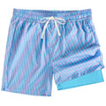 Men's Swim Trunks - Quick Dry Beach Hawaiian Board Shorts with Pockets, Large Pink Stripe