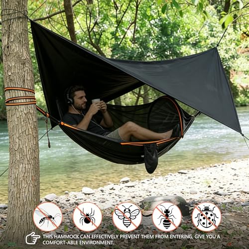 Large Camping Hammock with Mosquito Net and Rain Fly Tarp - Durable & Portable