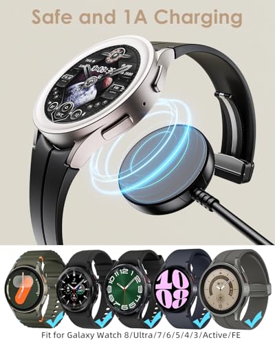 2 Pack 1FT Magnetic Charging Cables for Samsung Galaxy Watch 8/8 Classic - Black