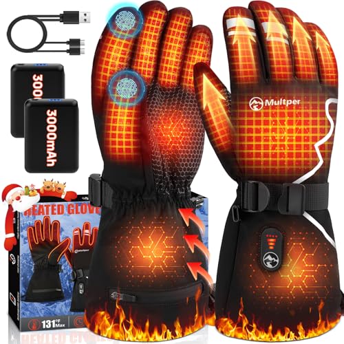Multper Large Rechargeable Heated Gloves for Men Women - Touchscreen Waterproof Winter Outdoor Gear