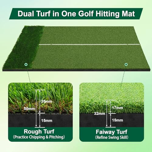 Beautist 5x4FT Dual-Turf Golf Hitting Mat with Stance Alignment Line, Shock Absorption, Indoor & Outdoor Use