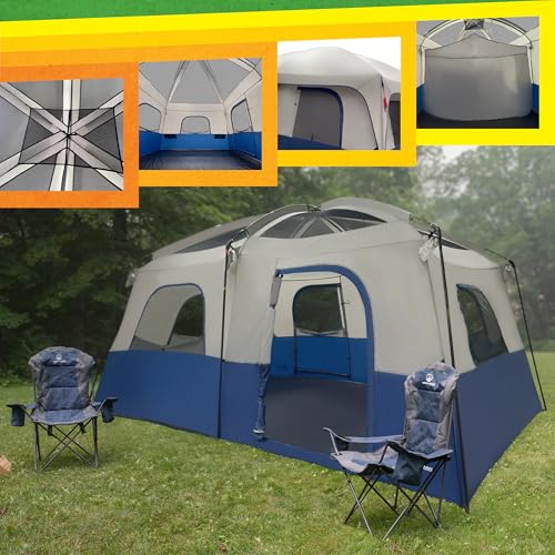 10 Person Camping Tent with Rainfly - Large Family Cabin Tent for Outdoors