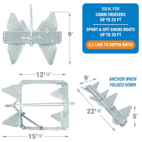 Better Boat 19 lbs Folding Box Anchor for Boats - Hot Dip Galvanized, Double Sided