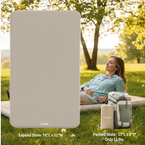 Beige Double Camping Sleeping Pad with Drop Stitch Support - 76 x 51 inches
