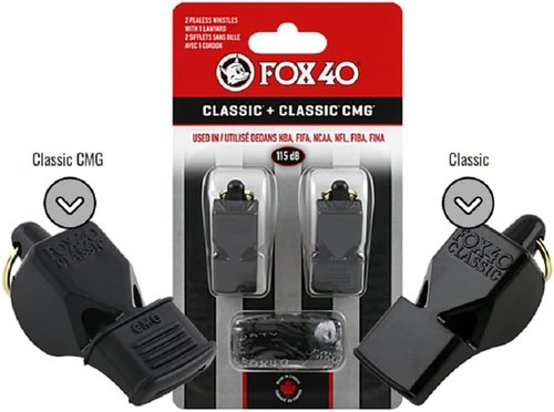 Fox 40 Pealess Whistle - Classic CMG Design with 1 Lanyard | 2 Pack for Ultimate Convenience