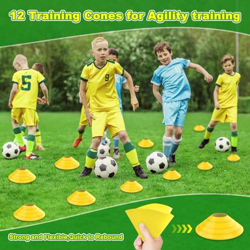 Luricaa 12x6 ft Black Yellow Portable Soccer Goal with Training Cones