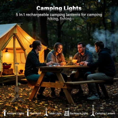 Telescopic Camping Light with Stand – Collapsible Magnetic Tripod Lantern, Gray Variation