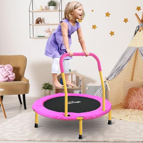 Toddler Trampoline 36 Inch with Foam Handle - Pink & Yellow, Indoor & Outdoor Safe Rebounder for Kids 2-6