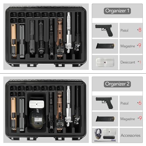 HOSOCASE Waterproof Gun Case for 8 Handguns & Magazines with 2 Locks