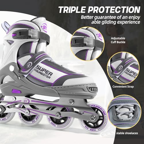 Super Youngster Women's Adjustable Inline Skates Purple Large (Women 5-8)